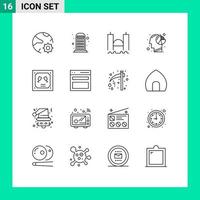 16 Universal Outline Signs Symbols of human graph call analysis industrial Editable Vector Design Elements