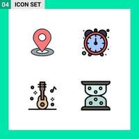 Set of 4 Vector Filledline Flat Colors on Grid for browse music location stopwatch hourglass Editable Vector Design Elements