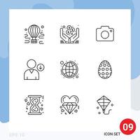 conjunto de 9 iconos de interfaz de usuario modernos signos de símbolos para usuarios de negocios globales en línea próxima cámara elementos de diseño vectorial editables vector