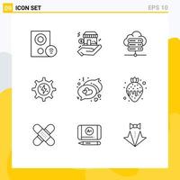 Modern Set of 9 Outlines and symbols such as love power dollar solar gear Editable Vector Design Elements