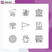 Modern Set of 9 Outlines and symbols such as disc flag city country coffee Editable Vector Design Elements