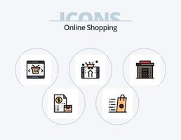 línea de compras en línea llena de icono paquete 5 diseño de iconos. pago. mercado. caja. factura. tienda vector