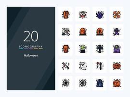 20 icono lleno de línea de halloween para presentación vector