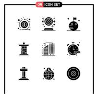 9 Universal Solid Glyph Signs Symbols of city buildings flag landmark christ Editable Vector Design Elements