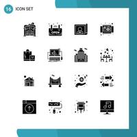 Set of 16 Vector Solid Glyphs on Grid for ecommerce view country product circle Editable Vector Design Elements