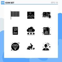 Modern Set of 9 Solid Glyphs Pictograph of data network lesson oneducation mobile Editable Vector Design Elements