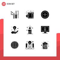 Pictogram Set of 9 Simple Solid Glyphs of wedding candle finance creative idea idea Editable Vector Design Elements