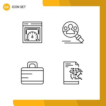 User Interface Pack of 4 Basic Filledline Flat Colors of dashboard briefcase web speed checking search file Editable Vector Design Elements