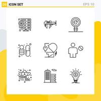 Universal Icon Symbols Group of 9 Modern Outlines of mind space scale science microbiology Editable Vector Design Elements