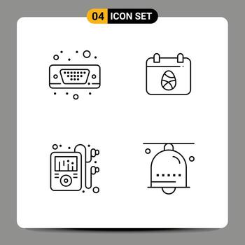 4 User Interface Line Pack of modern Signs and Symbols of display music vga easter alarm Editable Vector Design Elements