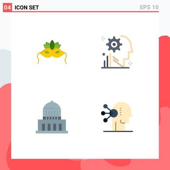 Pack of 4 Modern Flat Icons Signs and Symbols for Web Print Media such as mask building mardigras process landmark Editable Vector Design Elements