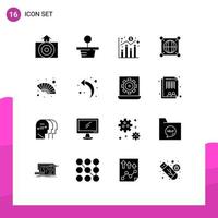 Pack of 16 creative Solid Glyphs of gras fan chart scince global Editable Vector Design Elements