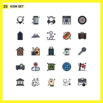 Group of 25 Modern Filled line Flat Colors Set for christmas slider customer interface song Editable Vector Design Elements