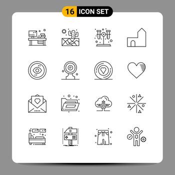 Set of 16 Commercial Outlines pack for interface browser test medieval castle tower Editable Vector Design Elements