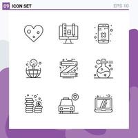 Group of 9 Outlines Signs and Symbols for clothes accessories close world earth Editable Vector Design Elements