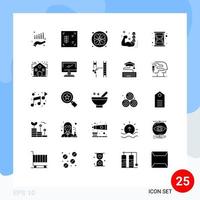 Pack of 25 creative Solid Glyphs of time efficiency sauna muscle training Editable Vector Design Elements