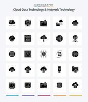Creative Cloud Data Technology And Network Technology 25 Glyph Solid Black icon pack  Such As connection. file. folder. storage. cloud vector