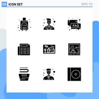 Set of 9 Commercial Solid Glyphs pack for house document faq paper email Editable Vector Design Elements