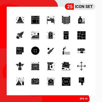 Modern Set of 25 Solid Glyphs Pictograph of information big data web study table interior Editable Vector Design Elements