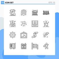 Universal Icon Symbols Group of 16 Modern Outlines of sound analog pin amplifier finance Editable Vector Design Elements