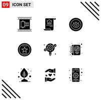 Pack of 9 Modern Solid Glyphs Signs and Symbols for Web Print Media such as star favorite building bookmark technical Editable Vector Design Elements