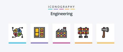 la línea de ingeniería llenó el paquete de 5 íconos, incluida la construcción. herramienta de hacha Cinta. hacha. hacha. diseño de iconos creativos vector