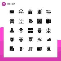 Set of 25 Commercial Solid Glyphs pack for school room shopping ac air Editable Vector Design Elements