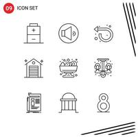 9 Thematic Vector Outlines and Editable Symbols of home food repeat salad office Editable Vector Design Elements