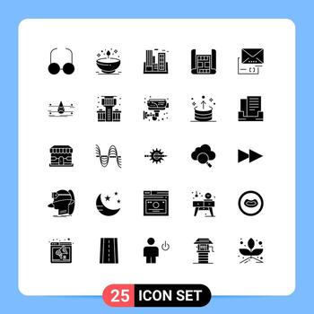 Editable Vector Line Pack of 25 Simple Solid Glyphs of document building factory construction company Editable Vector Design Elements
