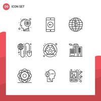 Outline Pack of 9 Universal Symbols of worldwide grid future of money globe decentralized Editable Vector Design Elements