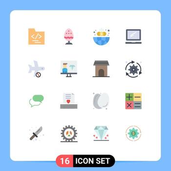 conjunto moderno de 16 colores planos pictograma de cancelar imac dispositivo de negocios computadora paquete editable de elementos creativos de diseño de vectores