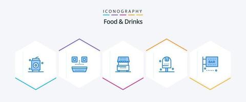 Food and Drinks 25 Blue icon pack including set. food. cooking. done. meal vector