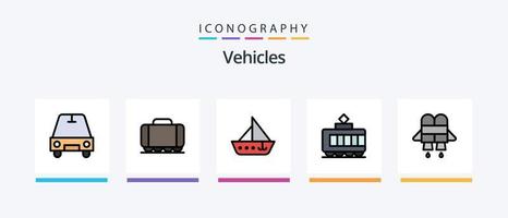 la línea de vehículos llenó el paquete de 5 íconos que incluye. transporte. camión. diseño de iconos creativos vector