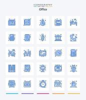 oficina creativa 25 paquete de iconos azules como la luz. papel. idea. oficina. diseño vector