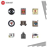 User Interface Pack of 9 Basic Filledline Flat Colors of element bench file pointer direction Editable Vector Design Elements