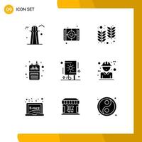 Editable Vector Line Pack of 9 Simple Solid Glyphs of festival wireless farm receiver phone Editable Vector Design Elements