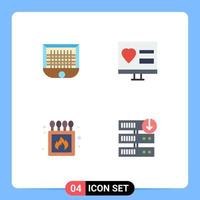 Set of 4 Vector Flat Icons on Grid for ball wedding net heart fire Editable Vector Design Elements