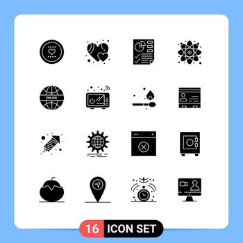 Universal Icon Symbols Group of 16 Modern Solid Glyphs of internet science data laboratory research Editable Vector Design Elements