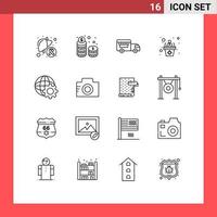 Pack of 16 Modern Outlines Signs and Symbols for Web Print Media such as control presentation cash employee van Editable Vector Design Elements