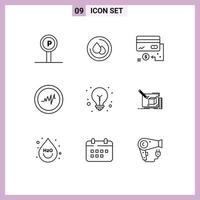 Outline Pack of 9 Universal Symbols of tips idea business pulse marketing Editable Vector Design Elements