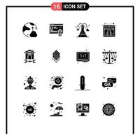 User Interface Pack of 16 Basic Solid Glyphs of house online security web love Editable Vector Design Elements