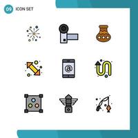 Group of 9 Filledline Flat Colors Signs and Symbols for up right left pot go festival Editable Vector Design Elements