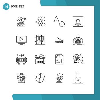 Group of 16 Outlines Signs and Symbols for youtube video copy page browser Editable Vector Design Elements
