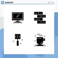 Group of 4 Modern Solid Glyphs Set for computer study imac education fast food Editable Vector Design Elements