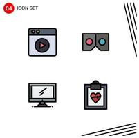 Group of 4 Filledline Flat Colors Signs and Symbols for multimedia imac glasses computer cardiogram Editable Vector Design Elements