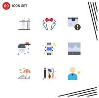 Mobile Interface Flat Color Set of 9 Pictograms of email cutting attention circular product Editable Vector Design Elements