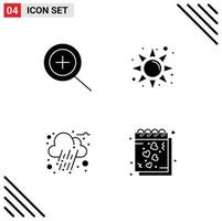 Modern Set of 4 Solid Glyphs and symbols such as in heart rise cloud notes Editable Vector Design Elements