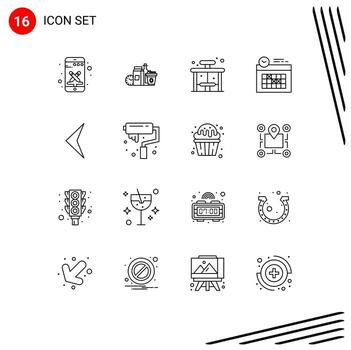 16 User Interface Outline Pack of modern Signs and Symbols of arrow clock coffee design stop Editable Vector Design Elements