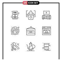 9 iconos creativos signos y símbolos modernos de comida y bebida bebida bar proyector bar signo lugar elementos de diseño vectorial editables vector