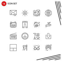 Pictogram Set of 16 Simple Outlines of www online focus business typography Editable Vector Design Elements